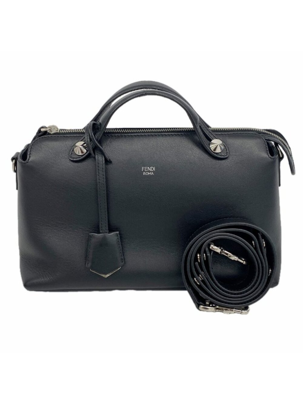 Fendi Handbag by the Way Leather Black Silver 2-Way Bag